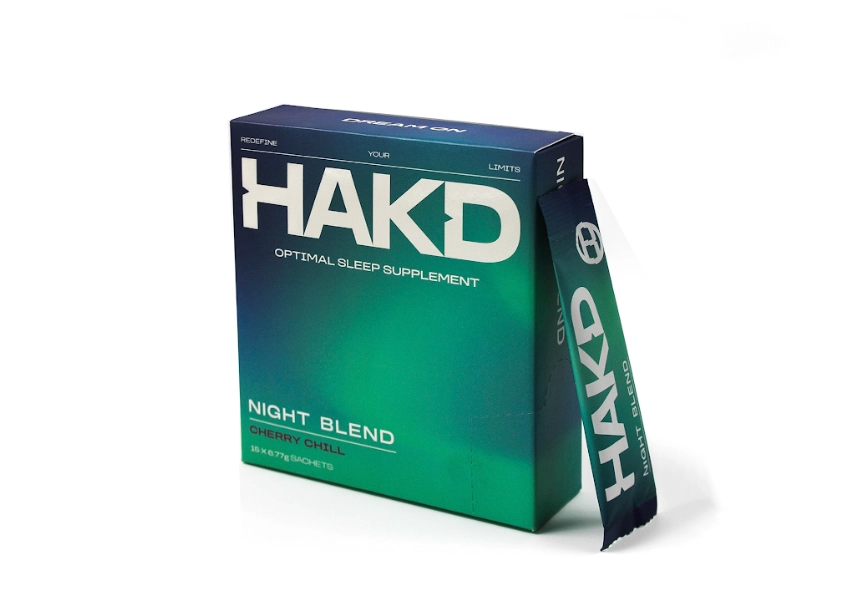 HAKD Night Blend natural sleep supplement packaging – Cherry Chill flavour